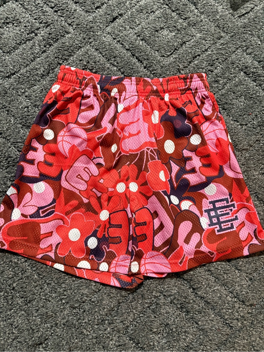 Eric Emanuel Kids Floral Athletic Shorts in Red and Pink